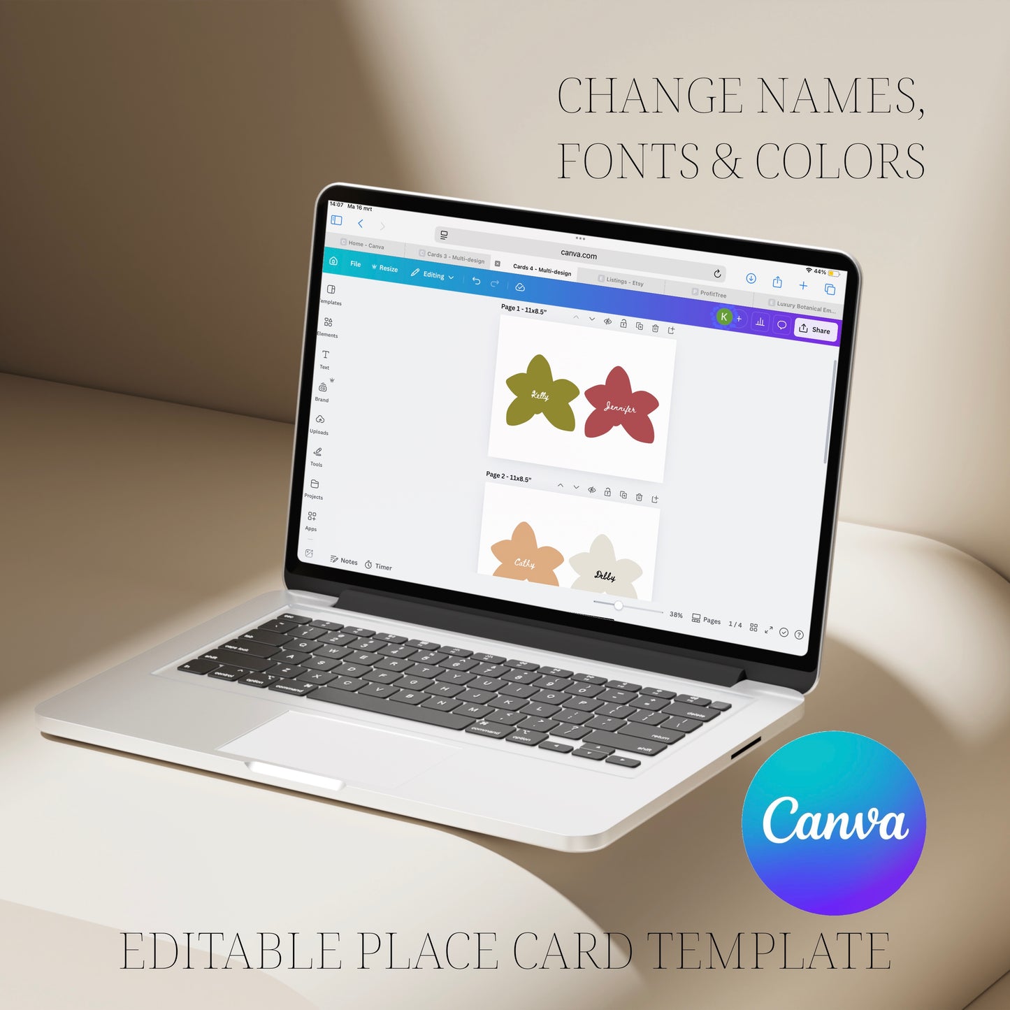 Wedding Flower Place Card | Canva Template