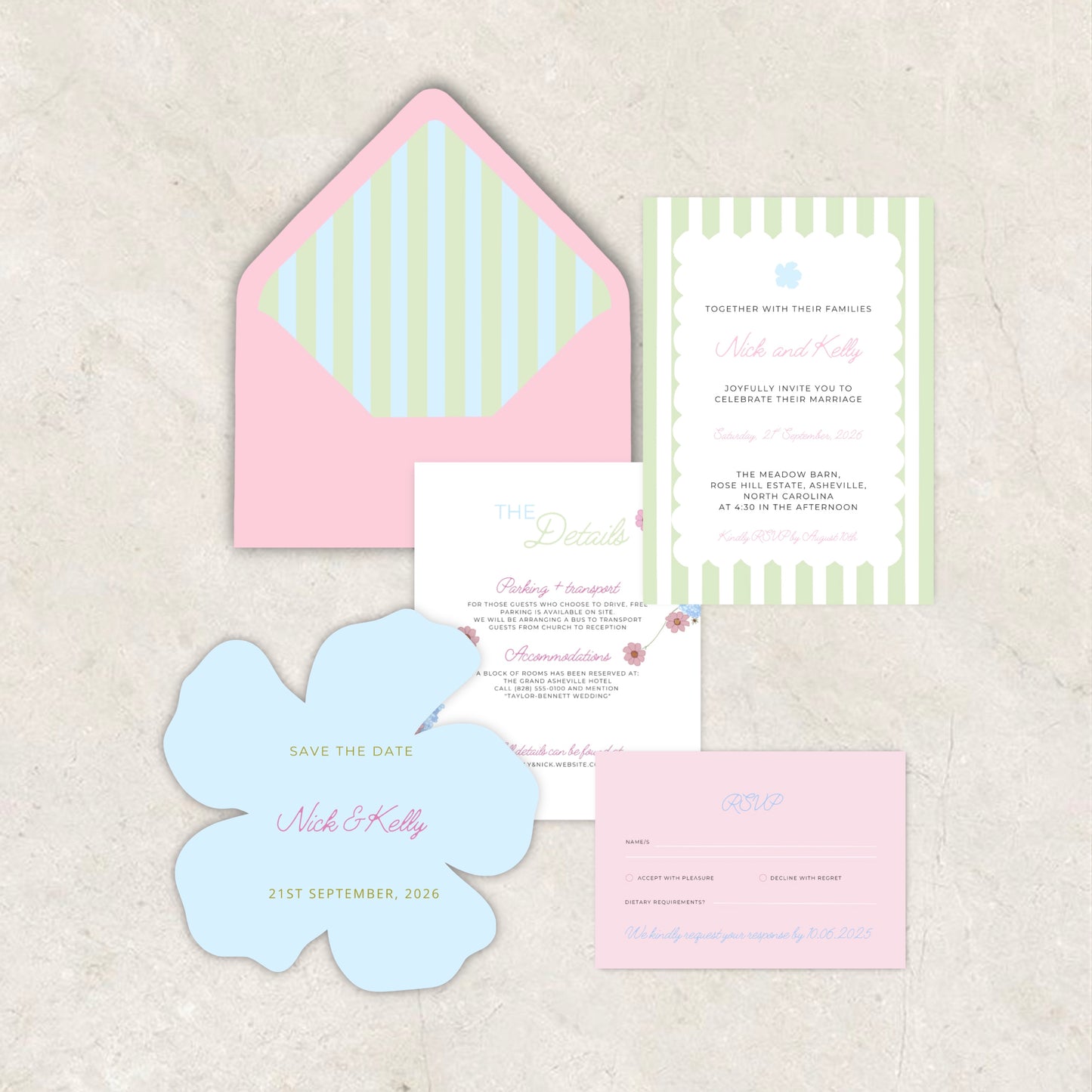 Soft Garden Wedding Invitation Suite Canva Template