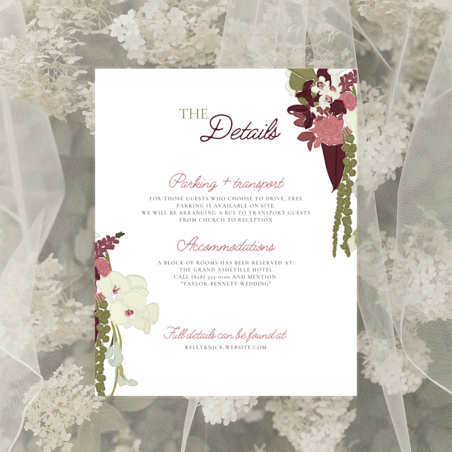 Burgundy Green Garden Wedding Invitation Suite Canva Template
