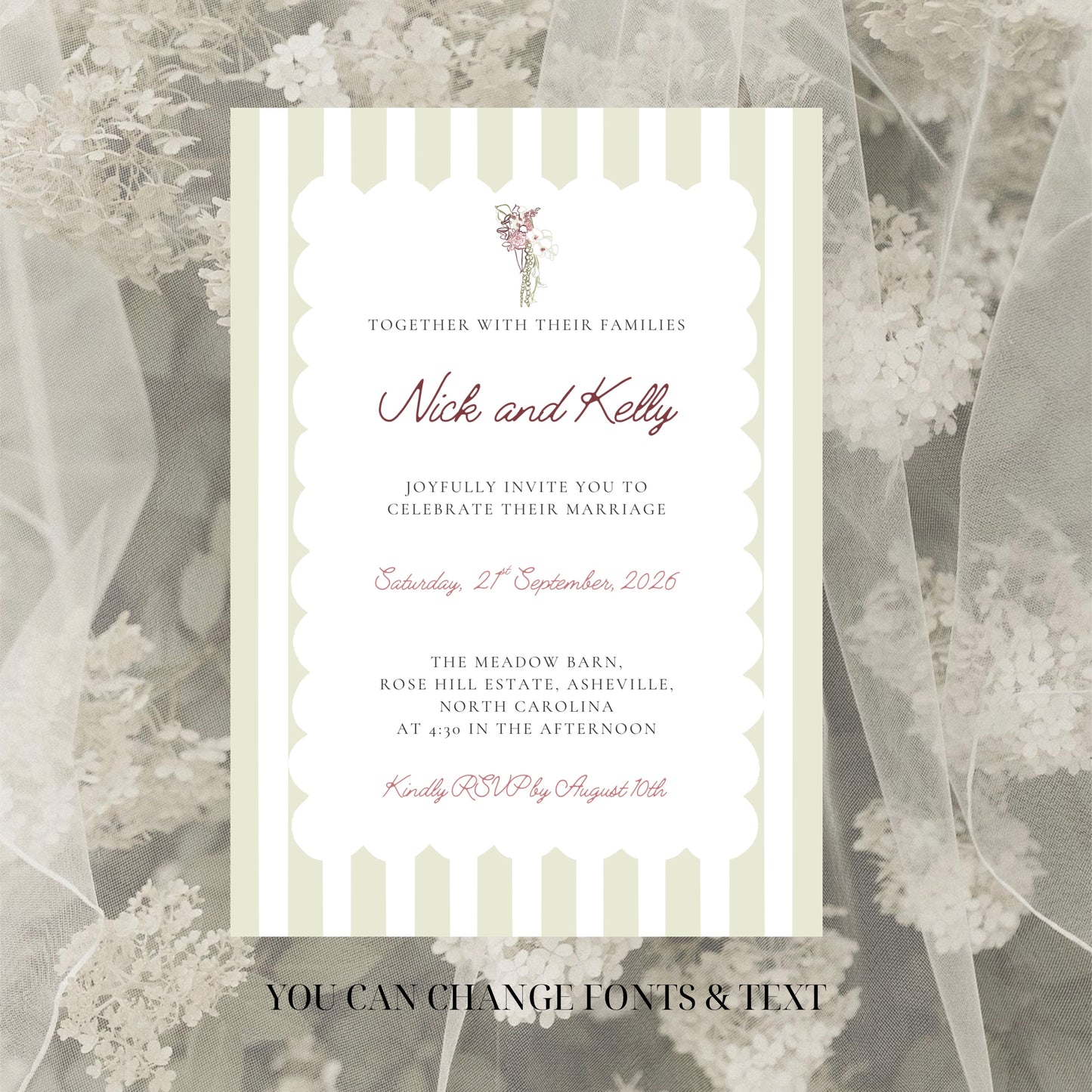 Burgundy Green Garden Wedding Invitation Suite Canva Template