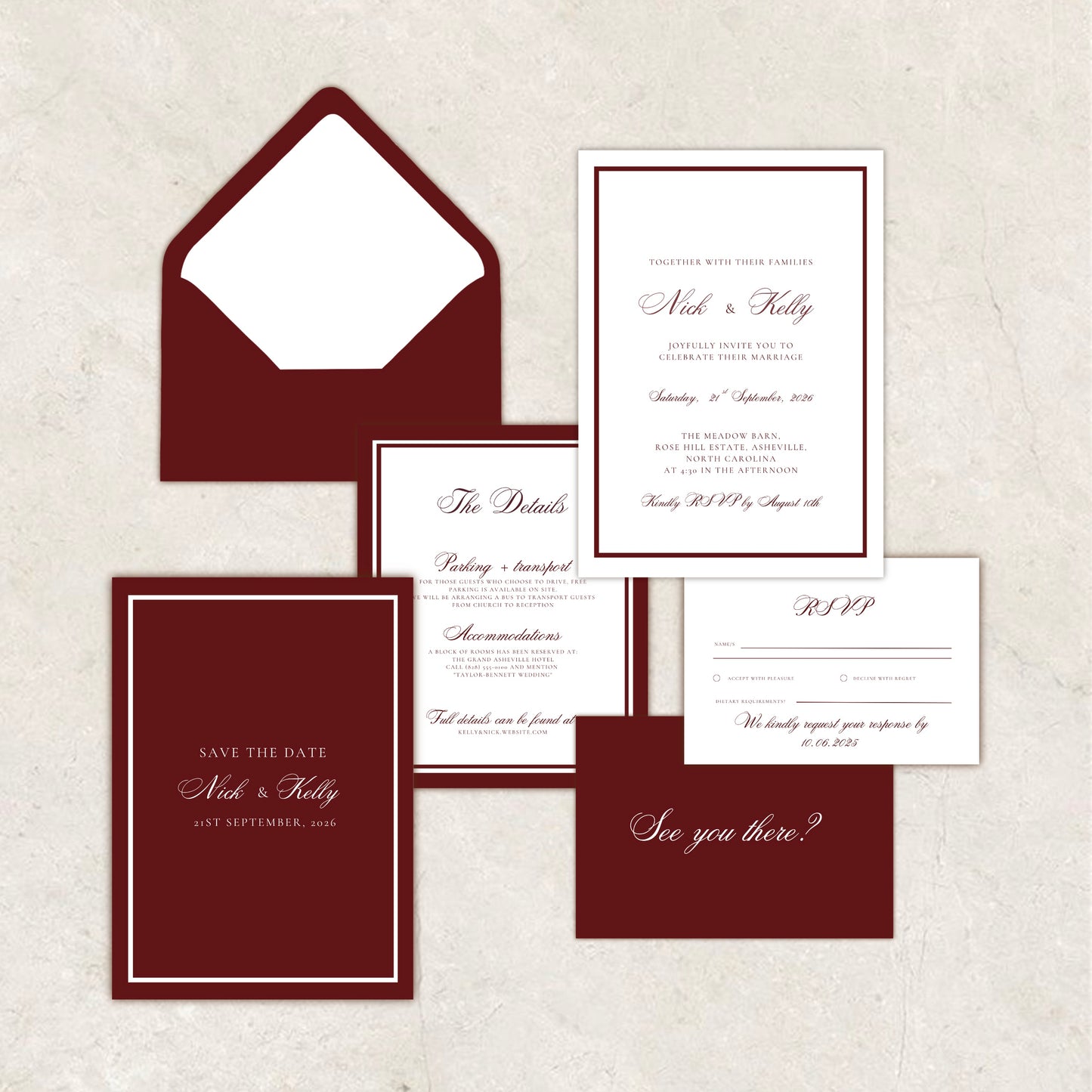 Luxury Old Money Wedding Invitation Suite Template