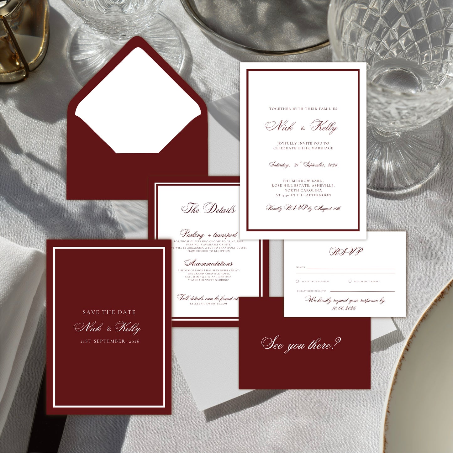 Luxury Old Money Wedding Invitation Suite Template