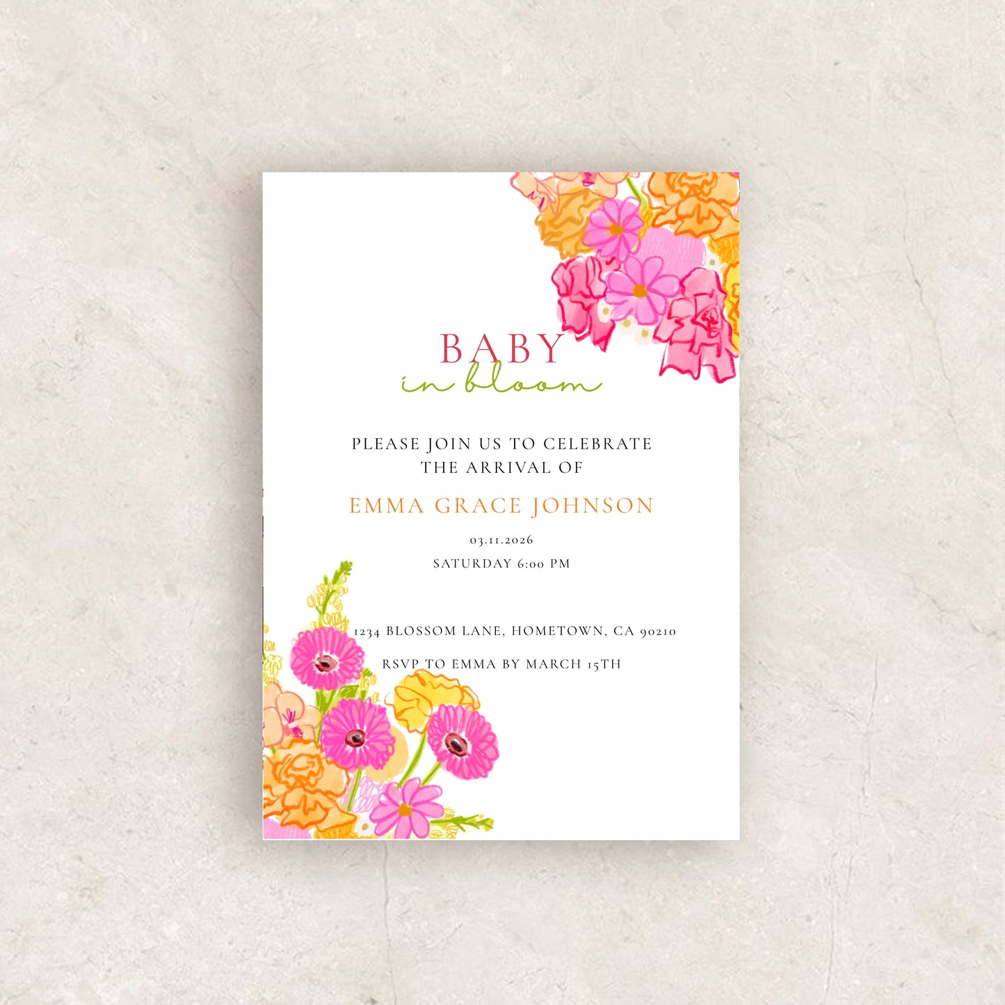 Baby in Bloom Invitation | Babyshower Canva Template