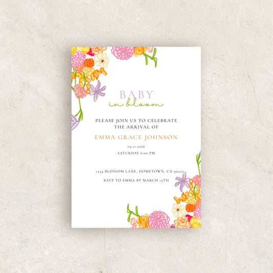 Baby in Bloom Invitation | Babyshower Canva Template