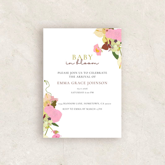 Baby in Bloom Invitation | Babyshower Canva Template