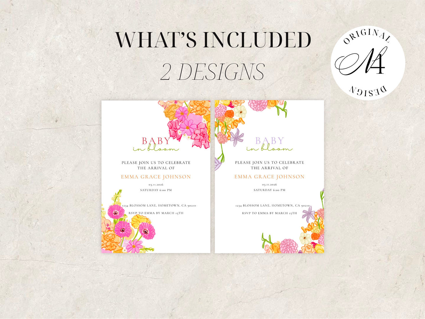 Baby in Bloom Invitation | Babyshower Canva Template