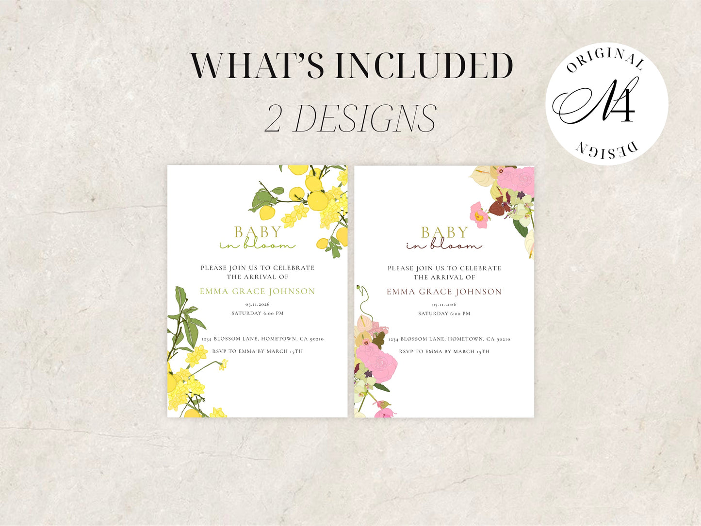 Baby in Bloom Invitation | Babyshower Canva Template