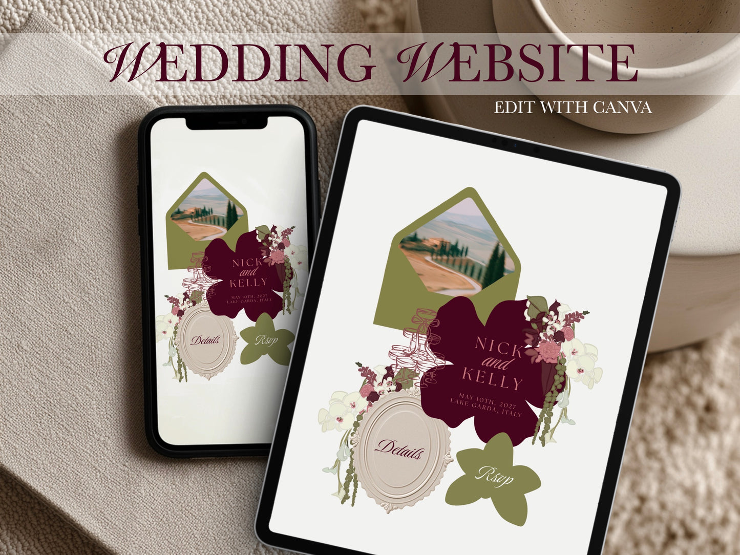 Italian Canva Wedding Website Template | Digital Wedding Invitation