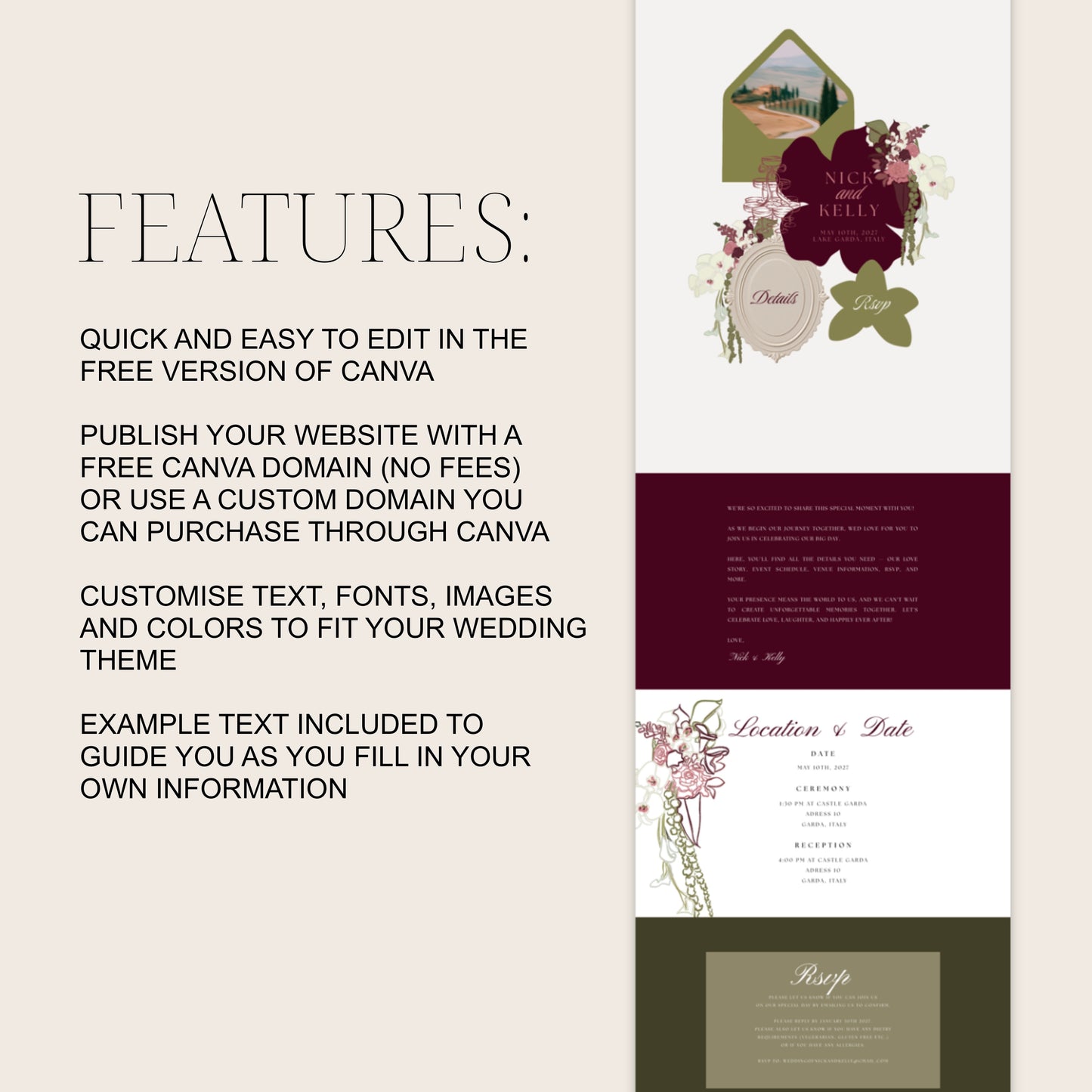 Italian Canva Wedding Website Template | Digital Wedding Invitation