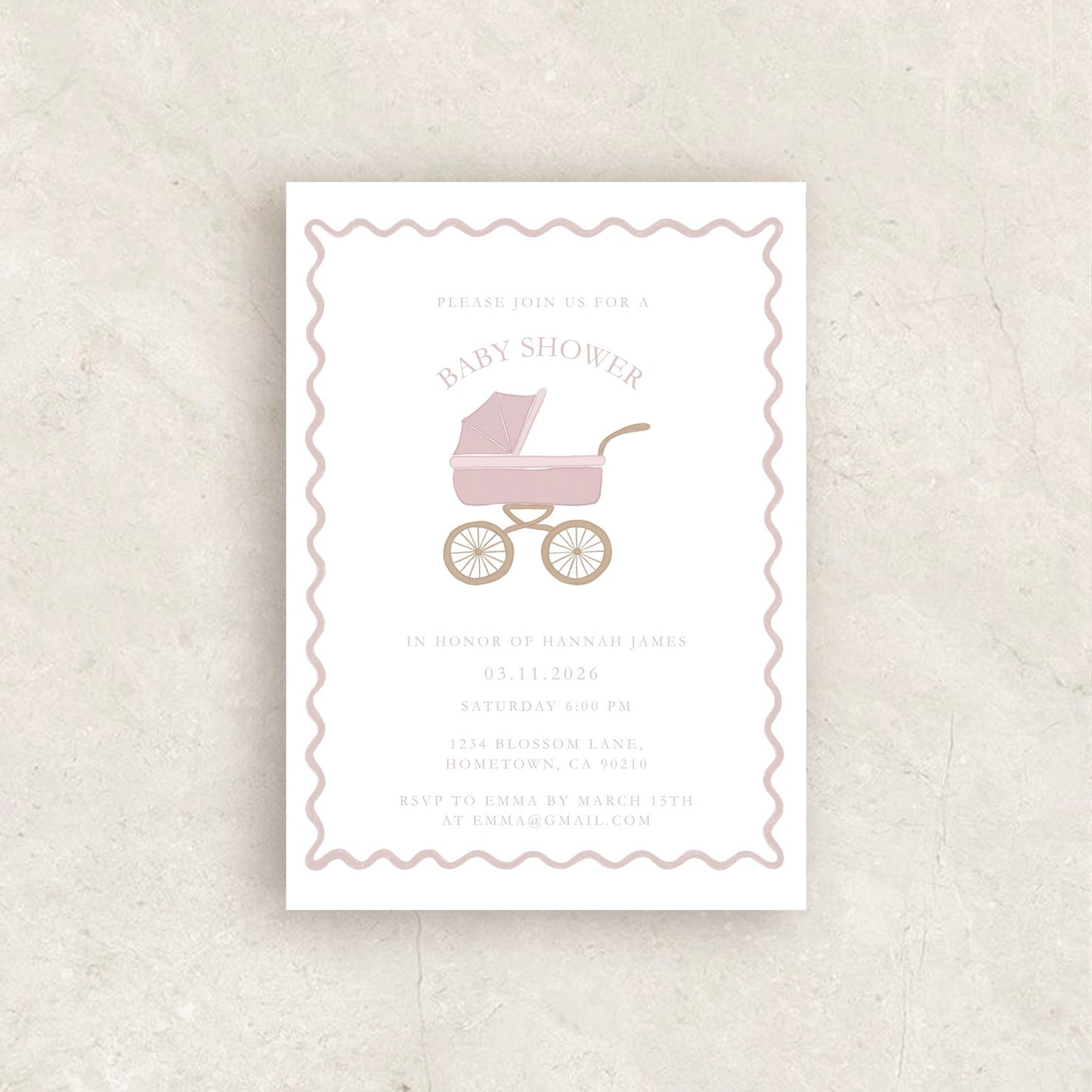 Pram Baby Shower Invitation | Babyshower Canva Template