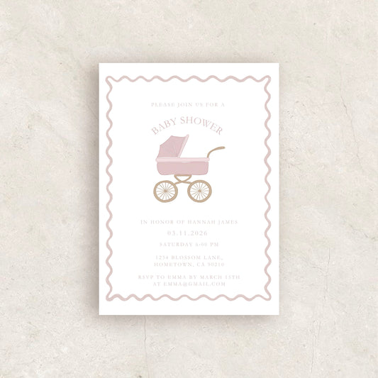 Pram Baby Shower Invitation | Babyshower Canva Template