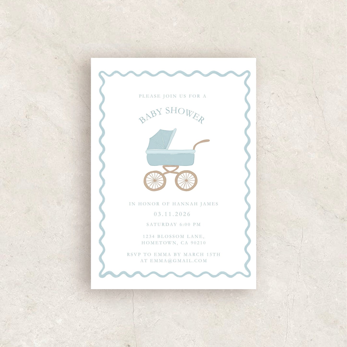 Pram Baby Shower Invitation | Babyshower Canva Template