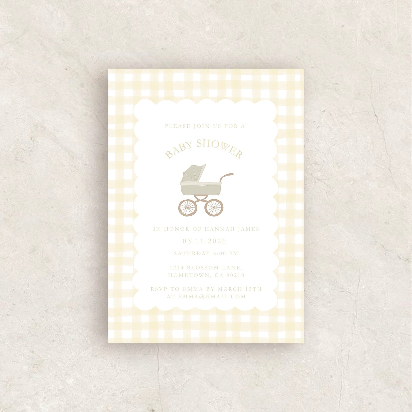 Gingham Baby Shower Invitation | Babyshower Canva Template