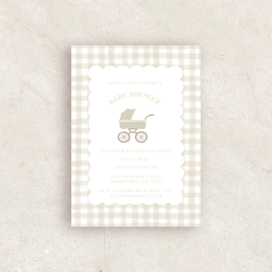 Gingham Baby Shower Invitation | Babyshower Canva Template