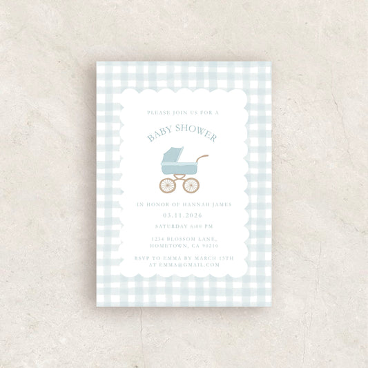Gingham Baby Shower Invitation | Babyshower Canva Template