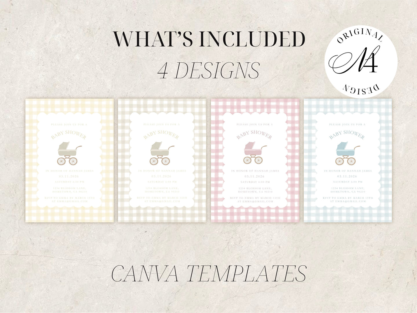 Gingham Baby Shower Invitation | Babyshower Canva Template