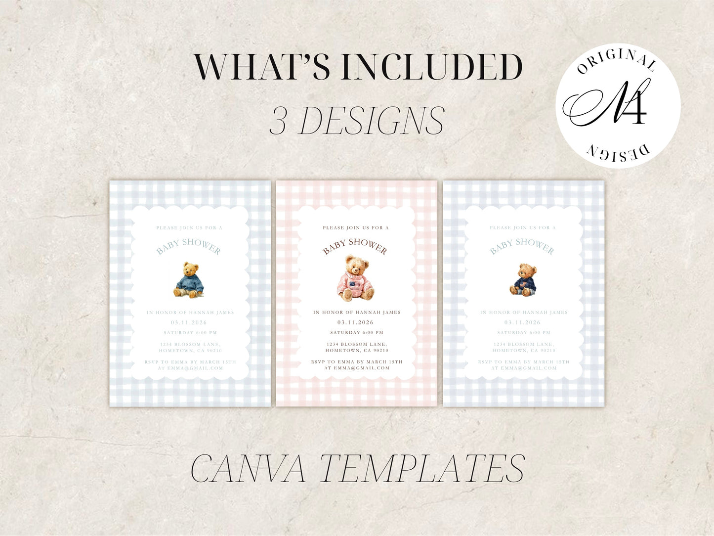 Bear Baby Shower Invitation | Babyshower Canva Template