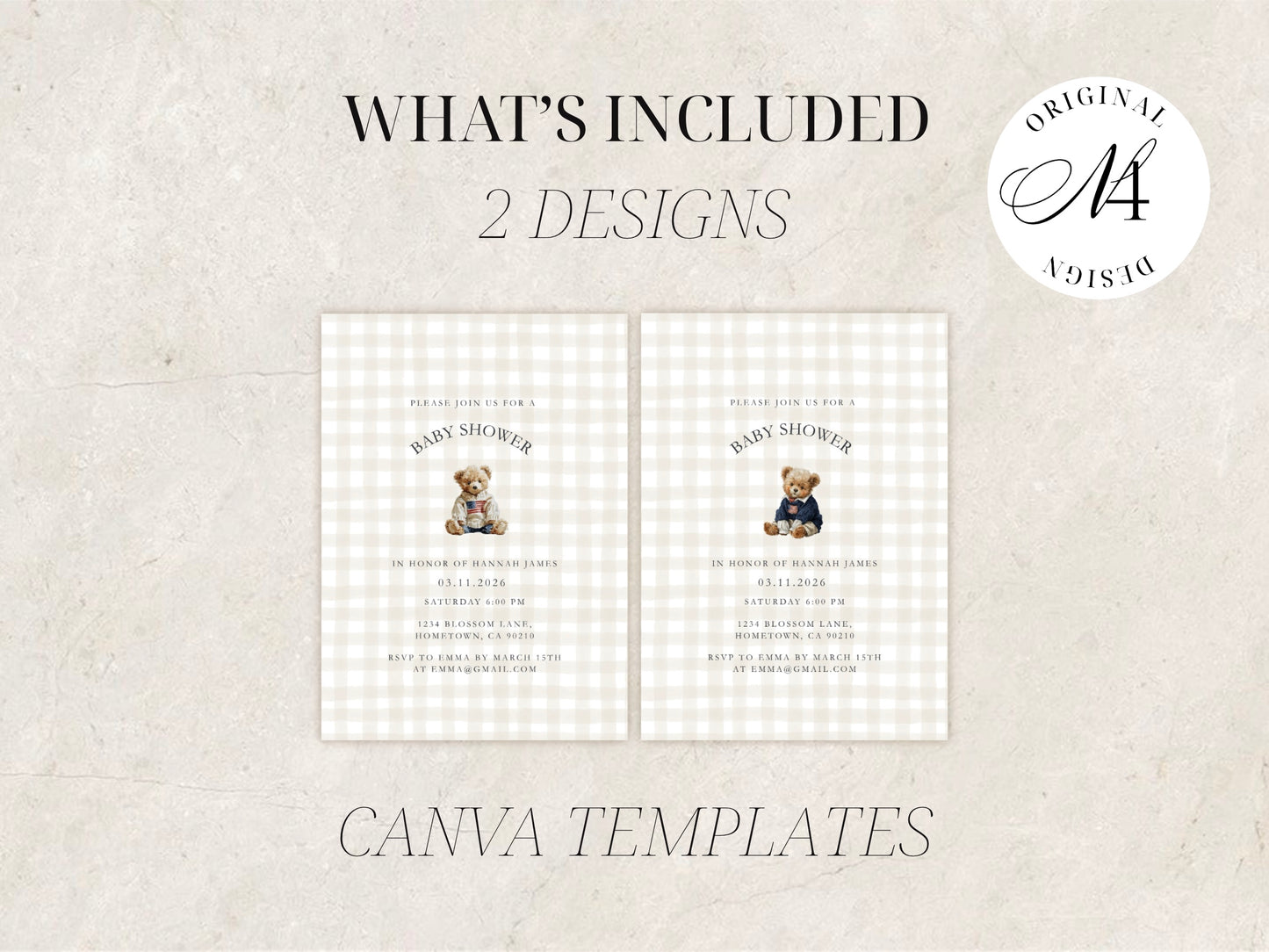 Bear Baby Shower Invitation | Babyshower Canva Template
