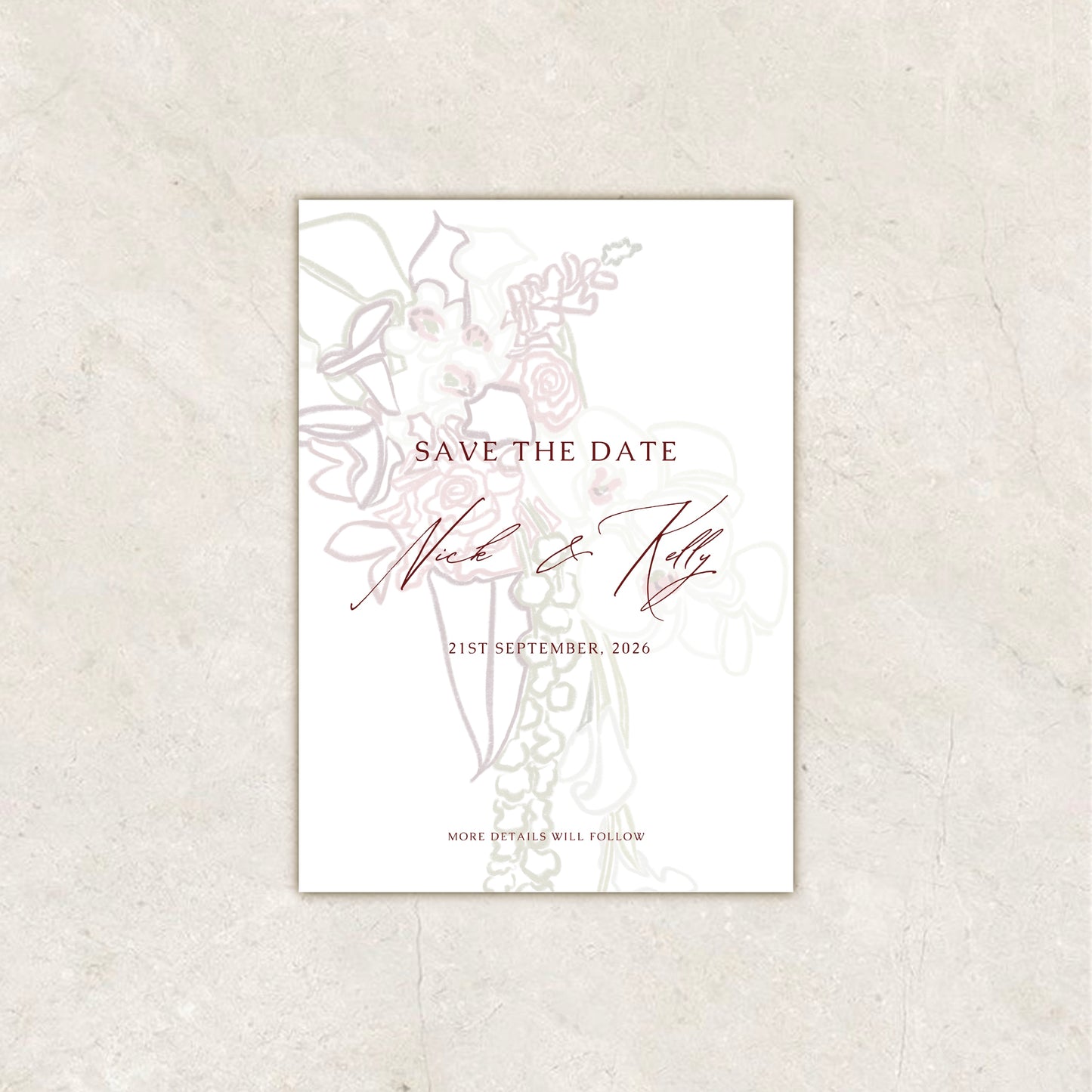 Burgundy Beige Garden Wedding Invitation Suite Canva Template