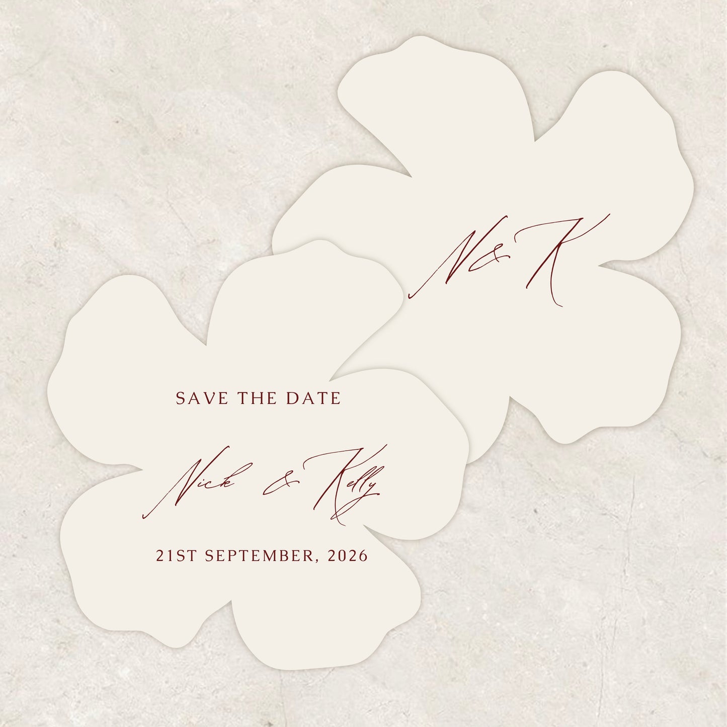 Burgundy Beige Garden Wedding Invitation Suite Canva Template
