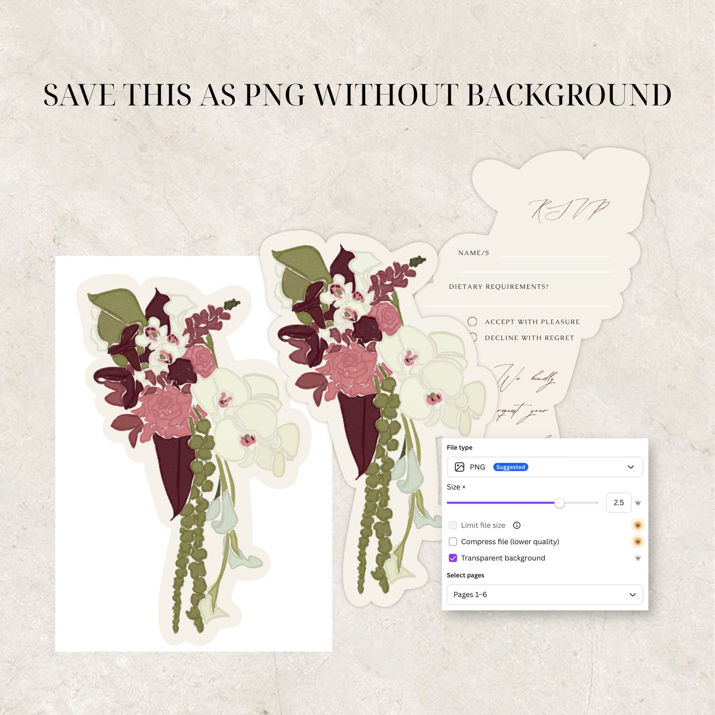 Burgundy Beige Garden Wedding Invitation Suite Canva Template