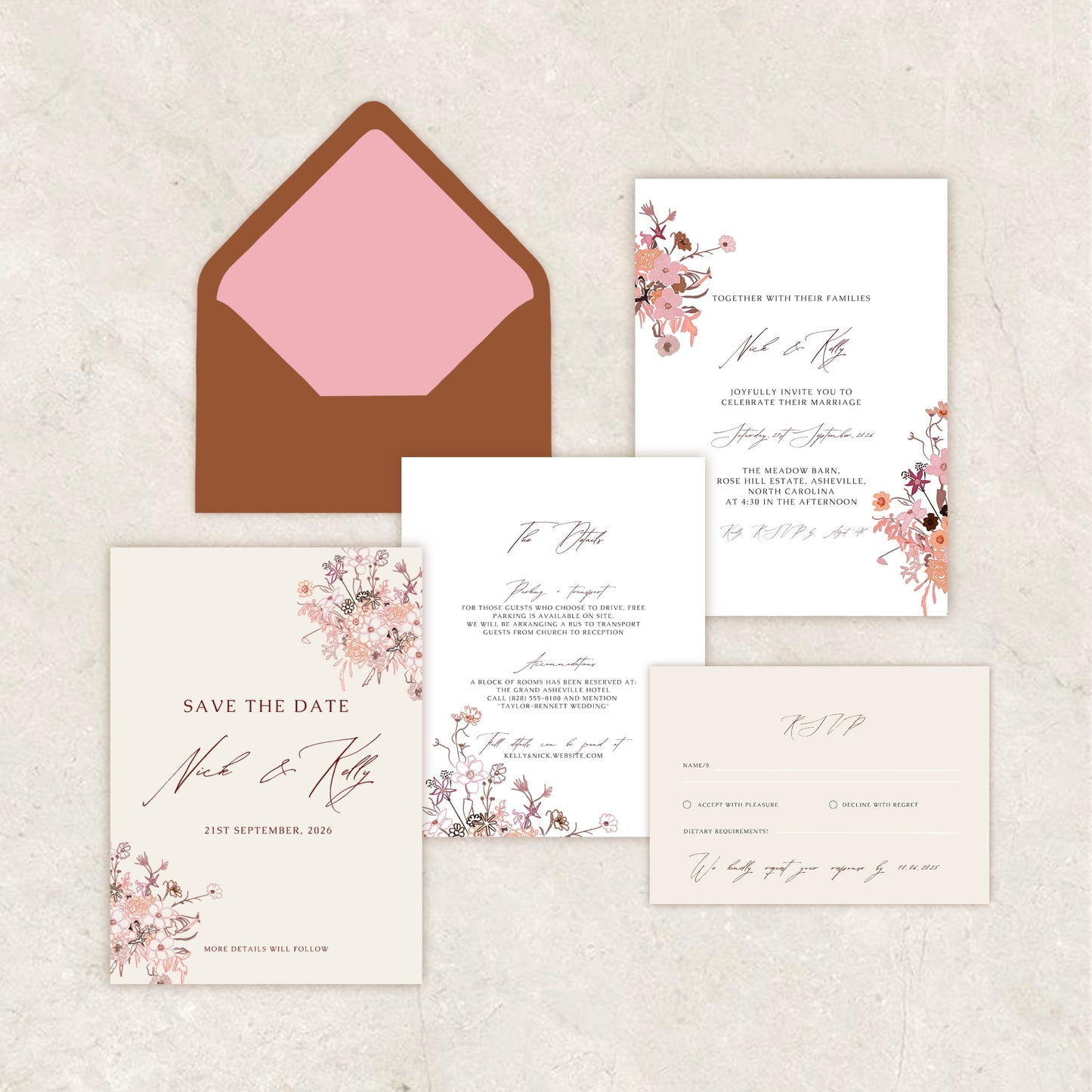 Floral Garden Wedding Invitation Suite Canva Template