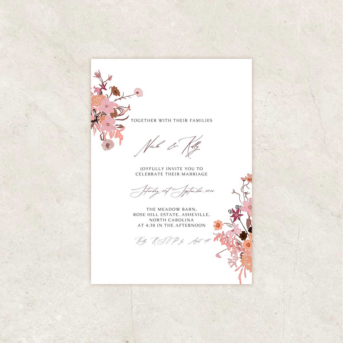 Floral Garden Wedding Invitation Suite Canva Template