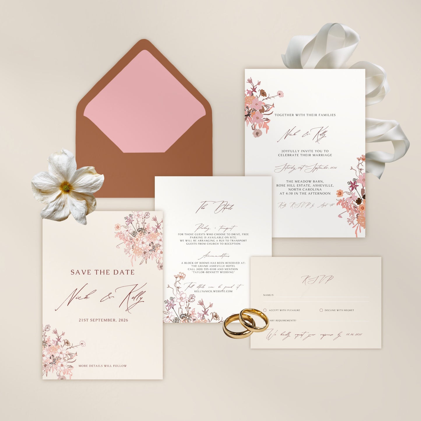 Floral Garden Wedding Invitation Suite Canva Template