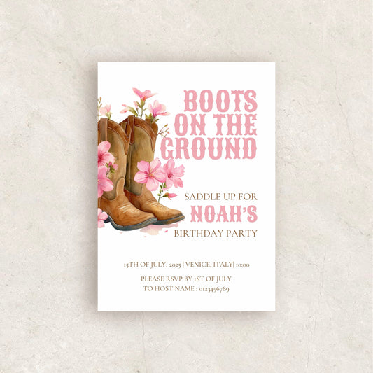 Boots on the Ground Birthday Party Invitation