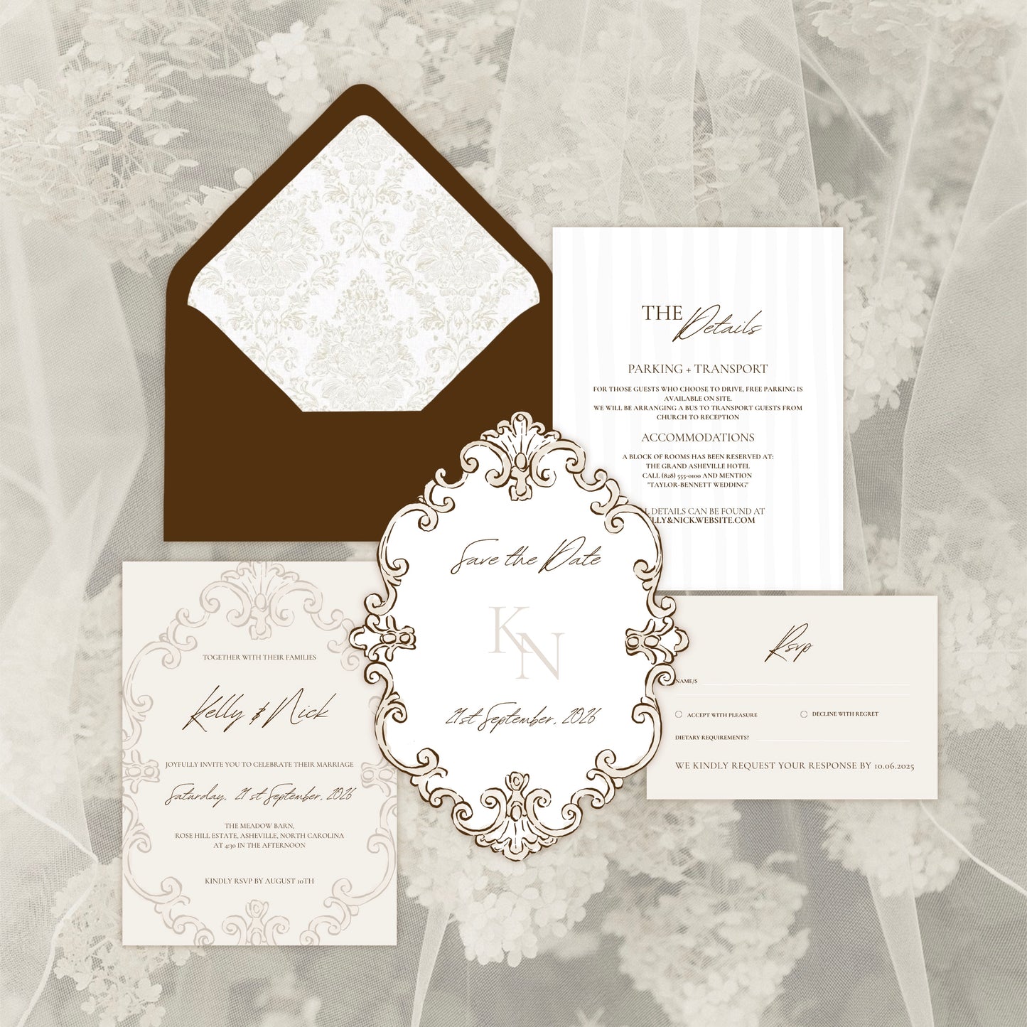 Baroque Wedding Invitation Suite Canva Template