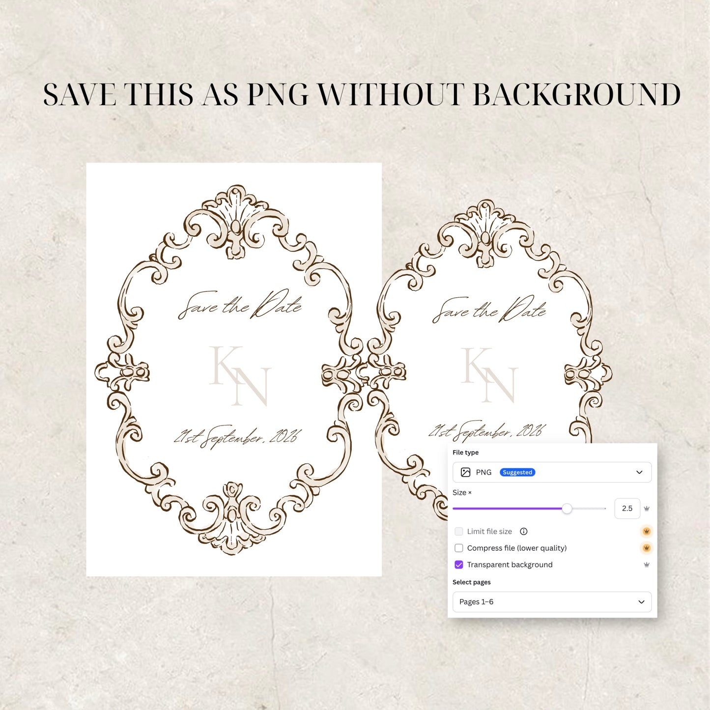 Baroque Wedding Invitation Suite Canva Template