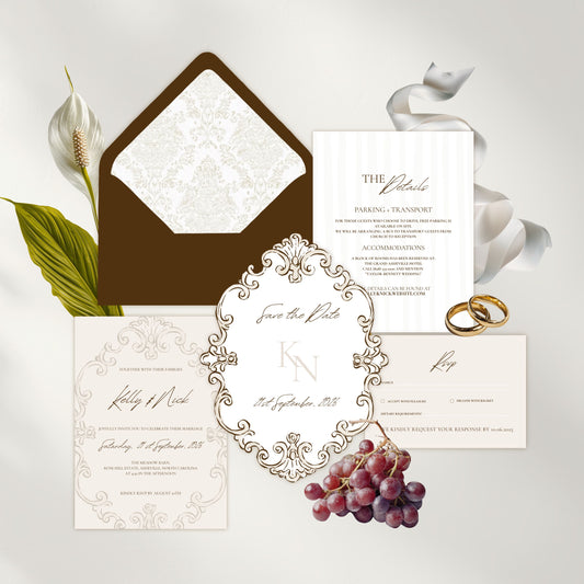 Baroque Wedding Invitation Suite Canva Template
