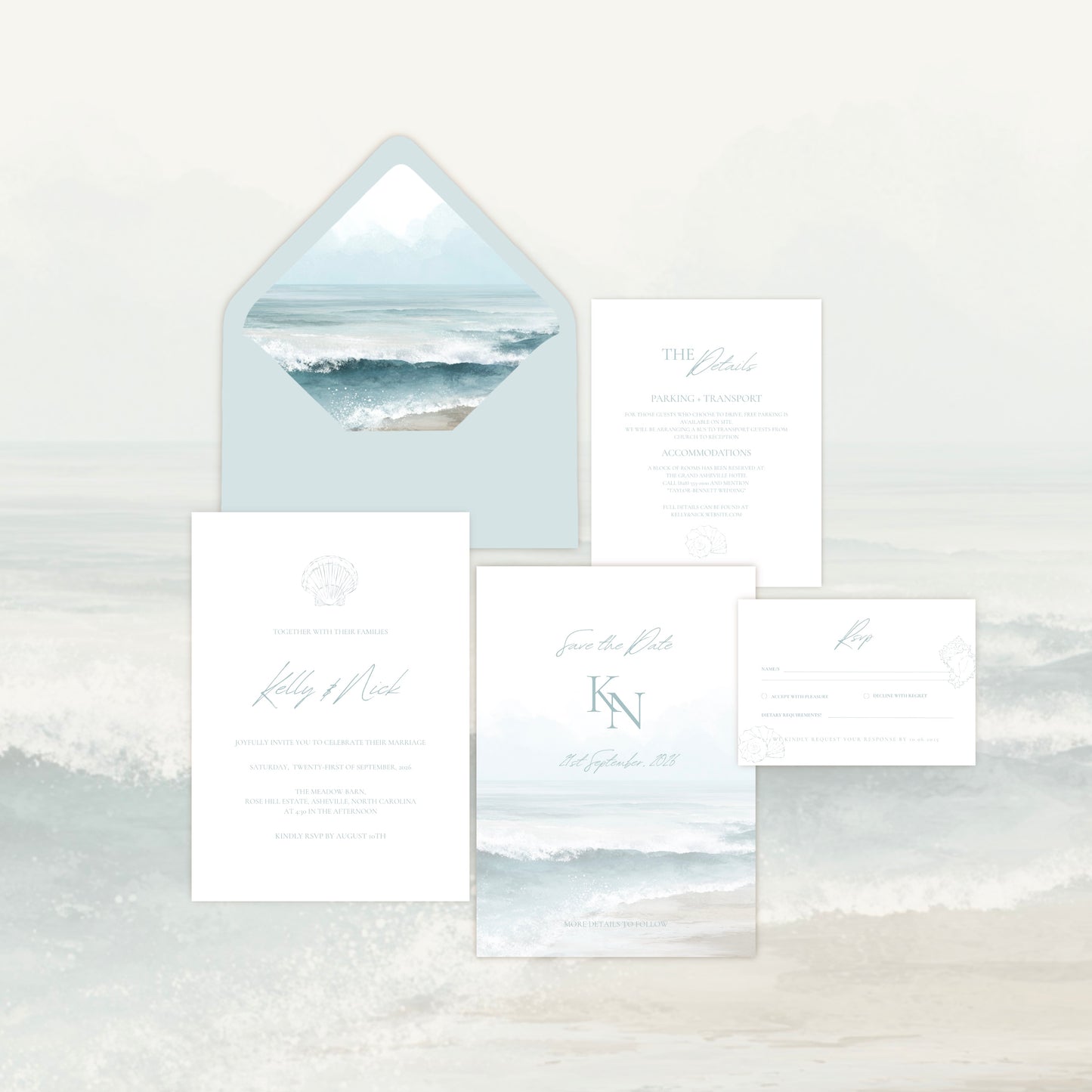 Beach Wedding Invitation Suite Canva Template