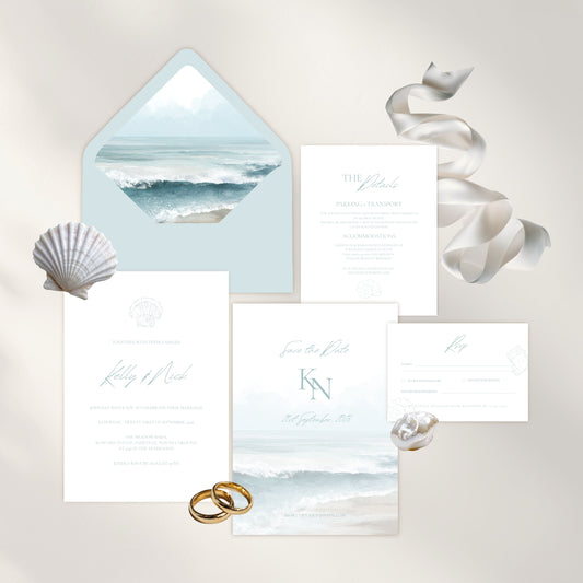 Beach Wedding Invitation Suite Canva Template