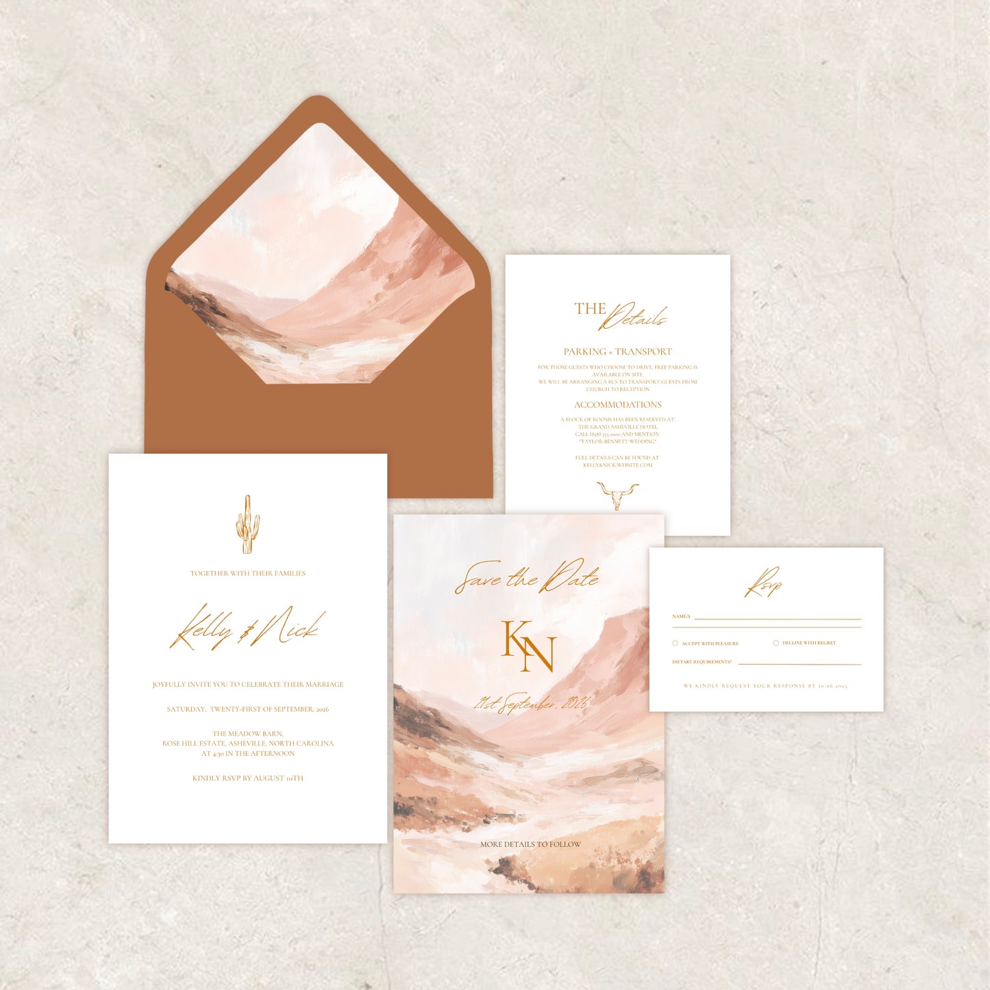 Desert Wedding Invitation Suite Canva Template