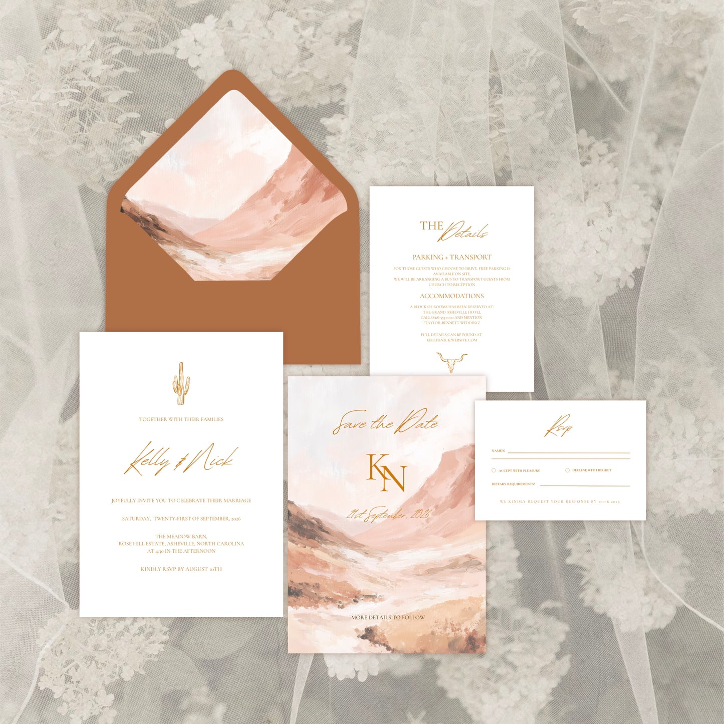 Desert Wedding Invitation Suite Canva Template