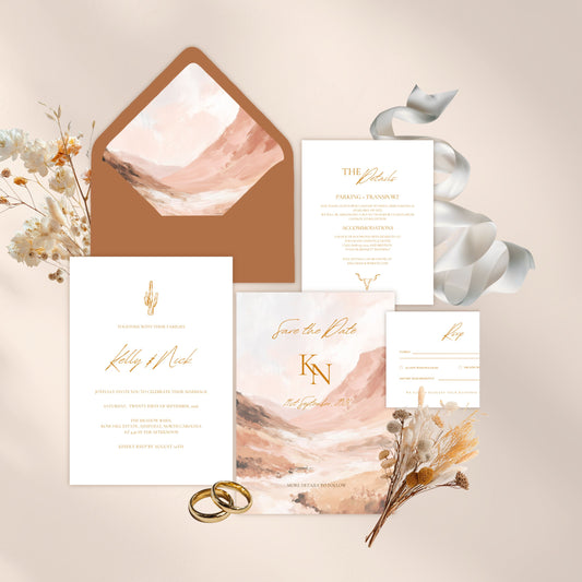 Desert Wedding Invitation Suite Canva Template