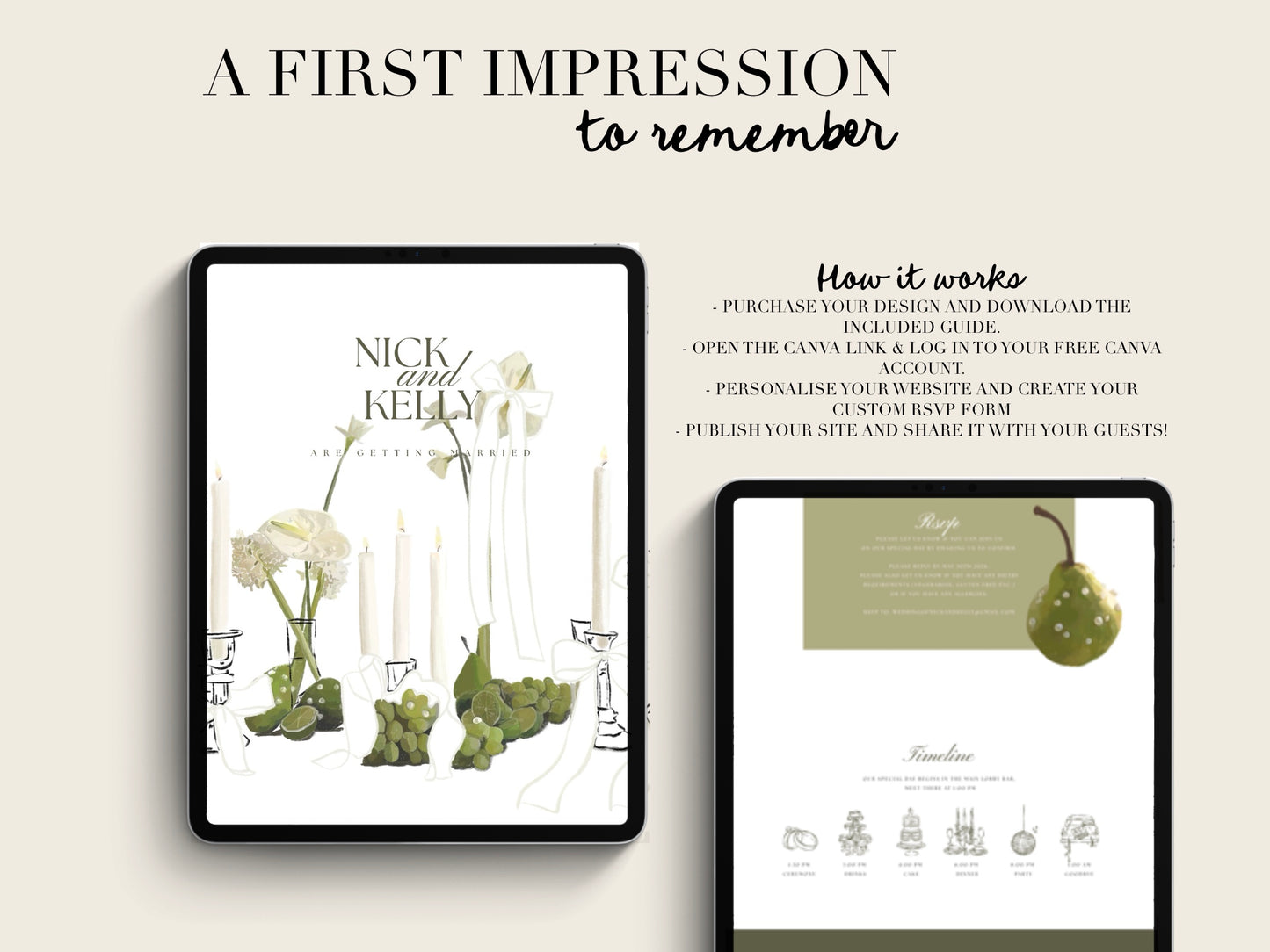 Pearls & Pears Canva Wedding Website Template | Digital Wedding Invitation (Kopie)