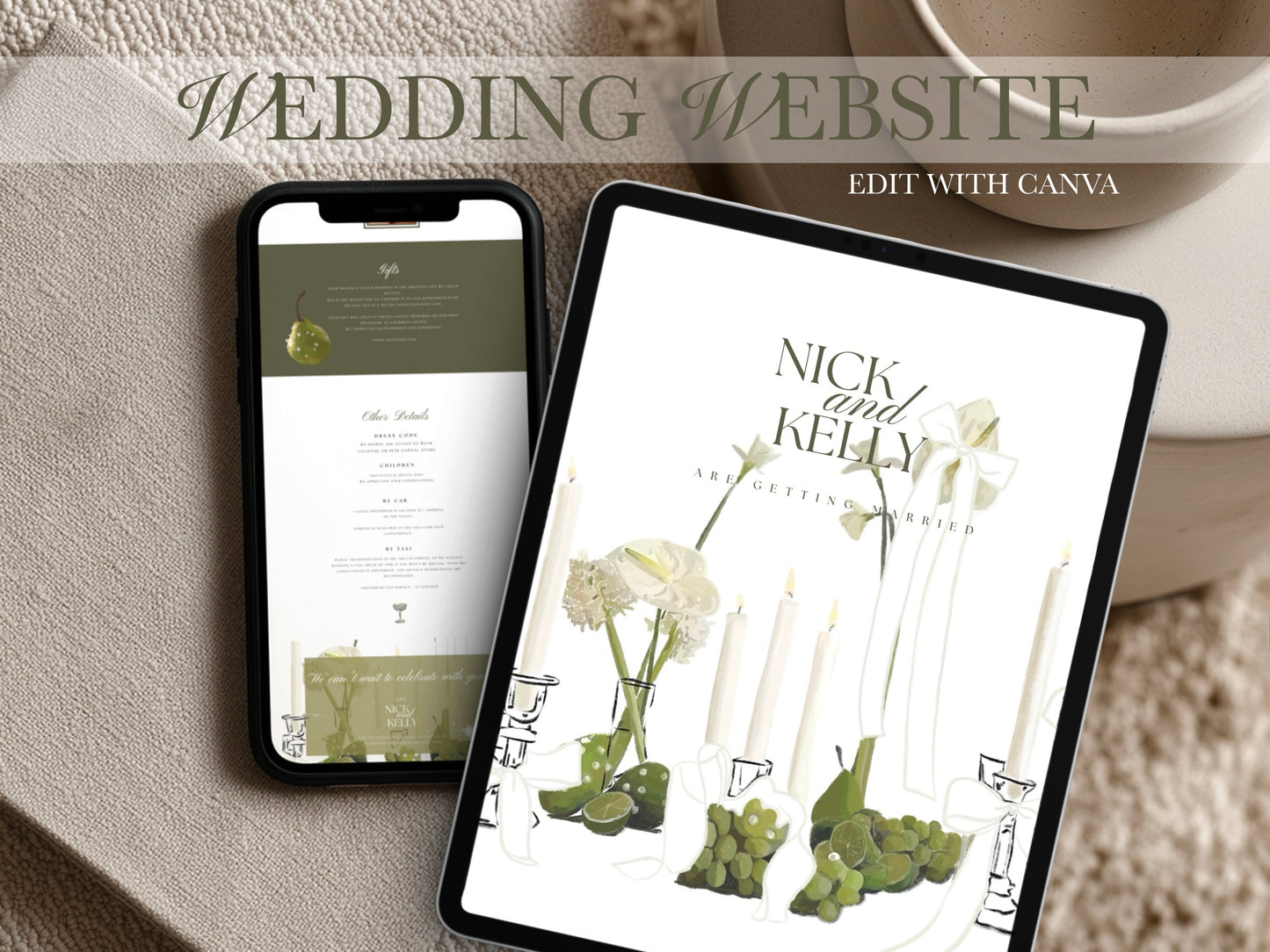 Pearls & Pears Canva Wedding Website Template | Digital Wedding Invitation (Kopie)