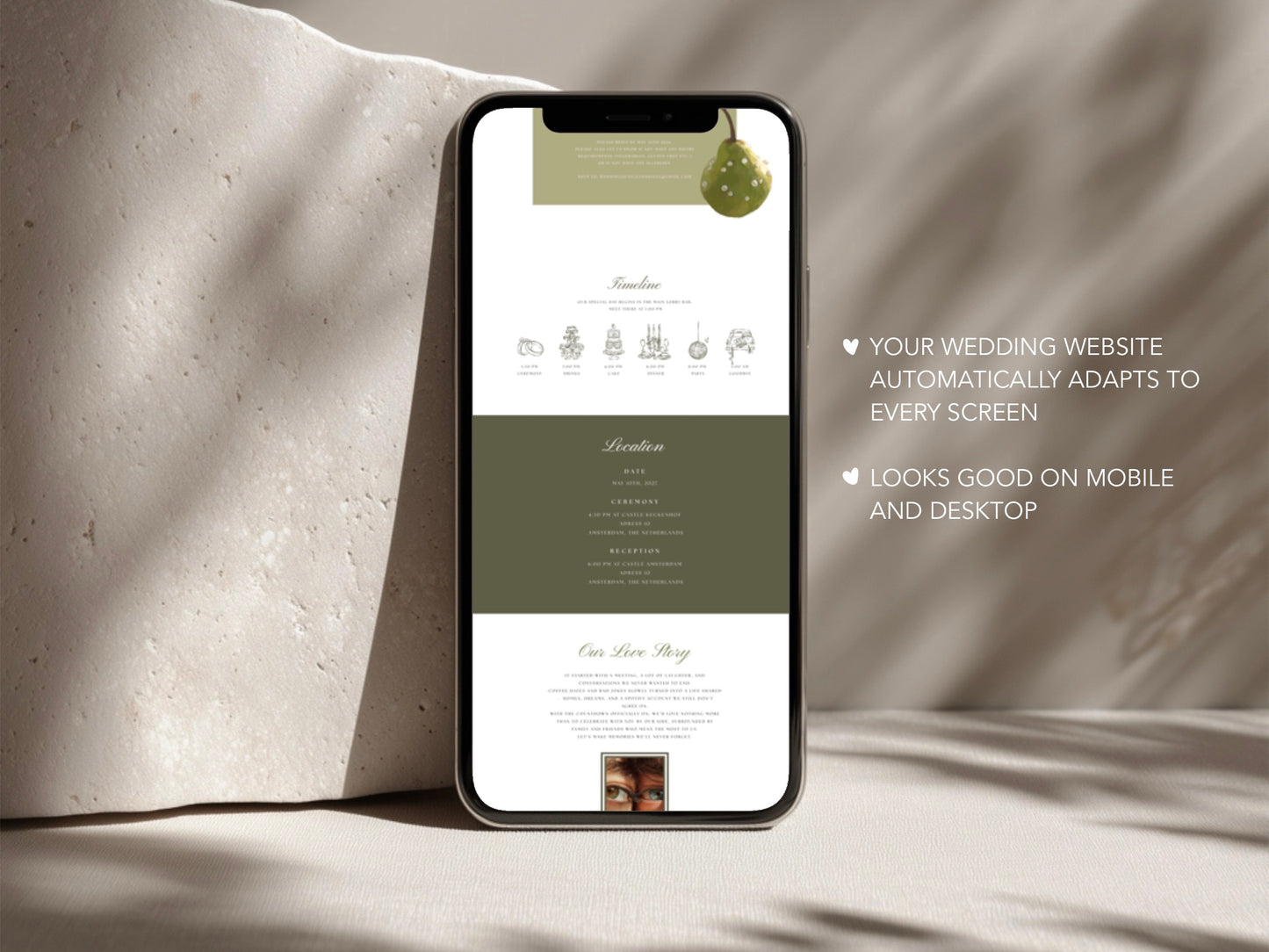 Pearls & Pears Canva Wedding Website Template | Digital Wedding Invitation (Kopie)