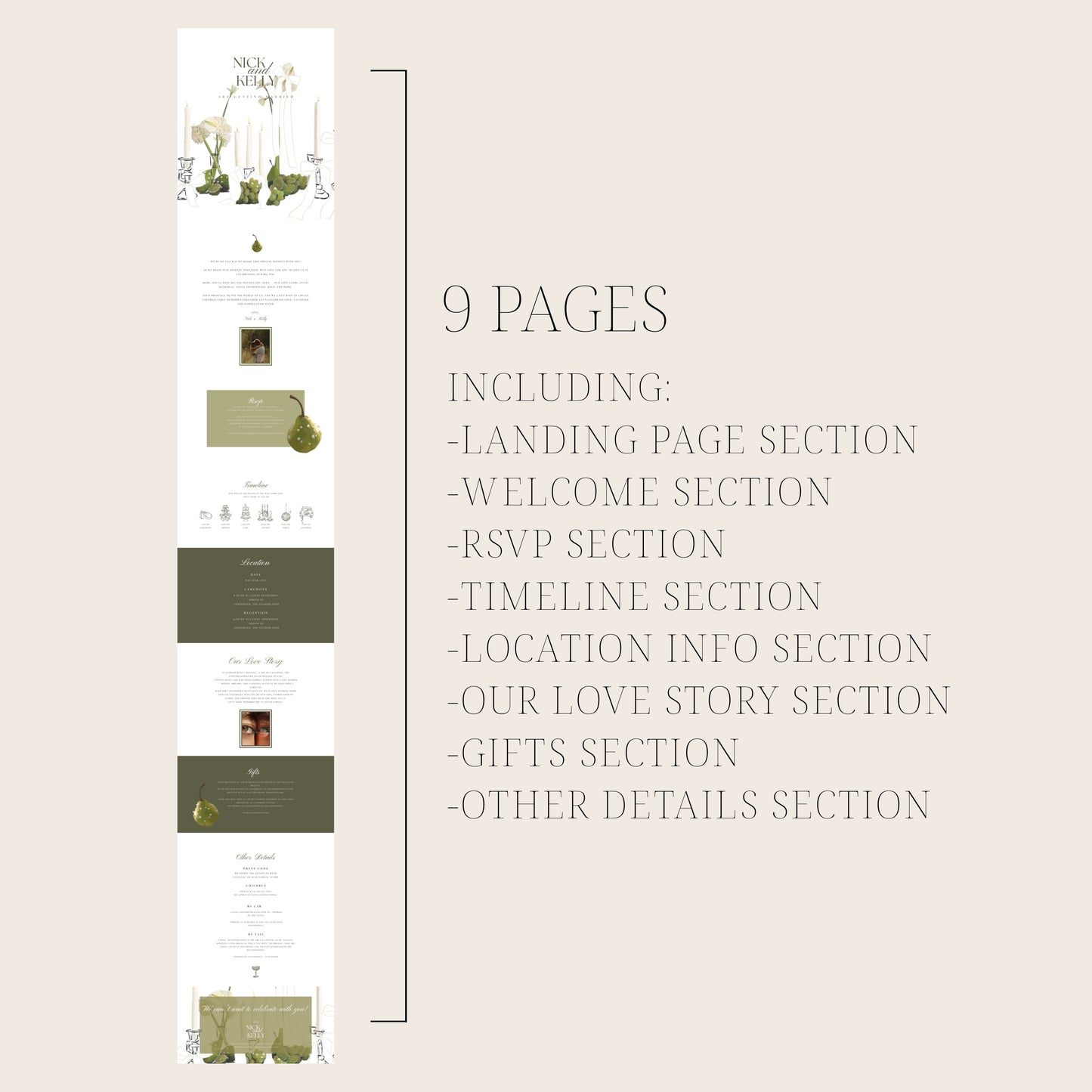 Pearls & Pears Canva Wedding Website Template | Digital Wedding Invitation (Kopie)