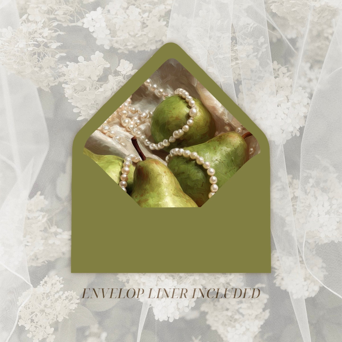 Pears & Pearls Wedding Invitation Suite Canva Template