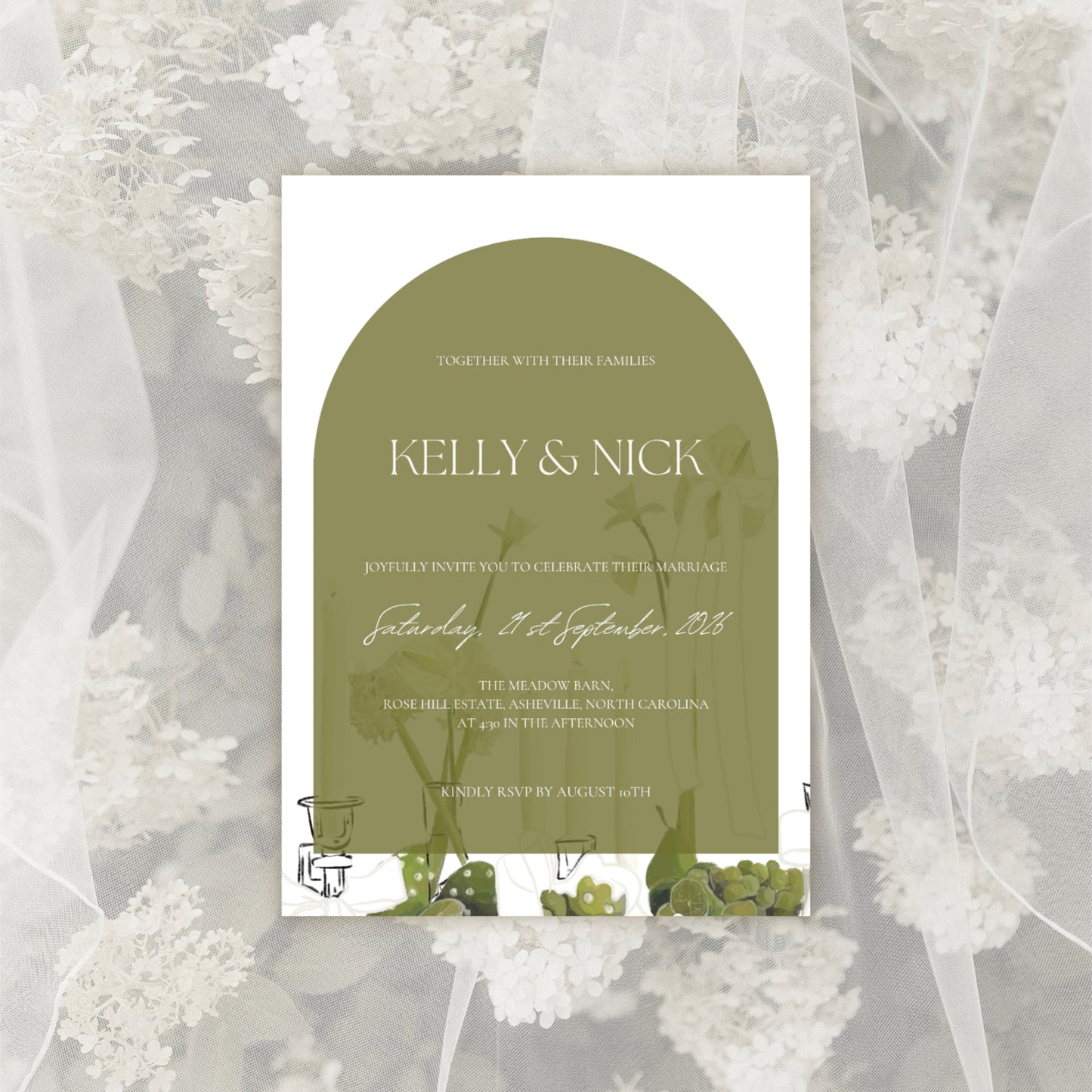 Pears & Pearls Wedding Invitation Suite Canva Template