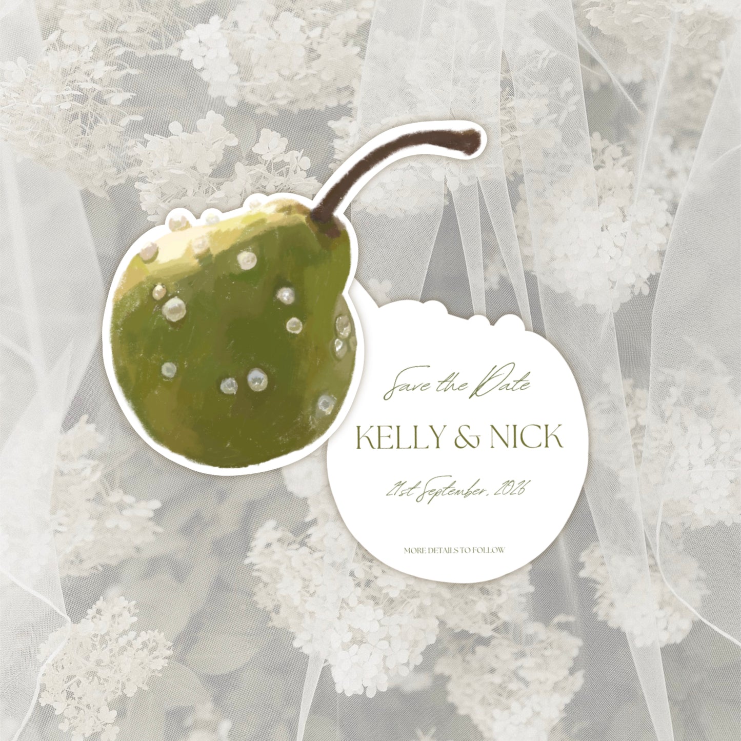 Pears & Pearls Wedding Invitation Suite Canva Template