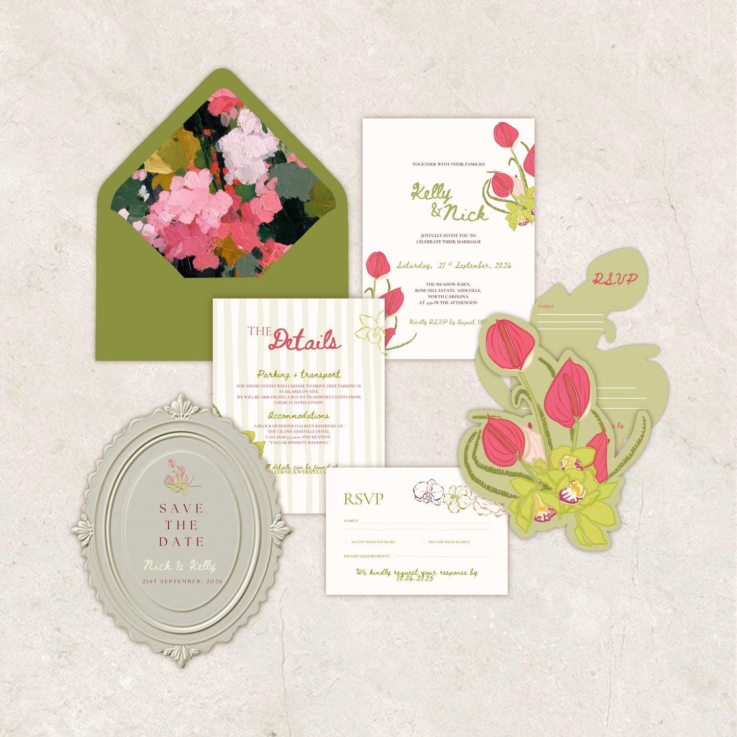 Floral Wedding Invitation Suite Canva Template
