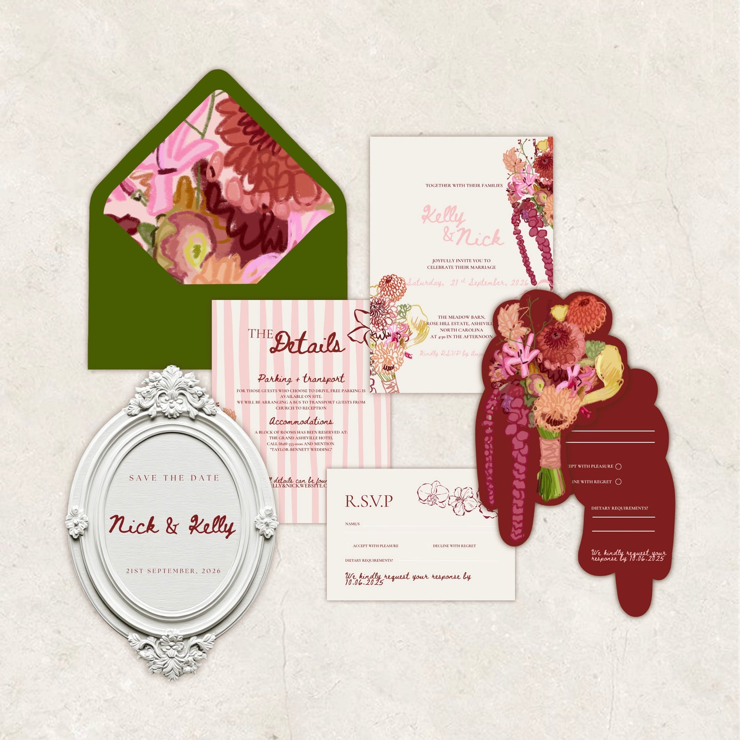 Floral Wedding Invitation Suite Canva Template